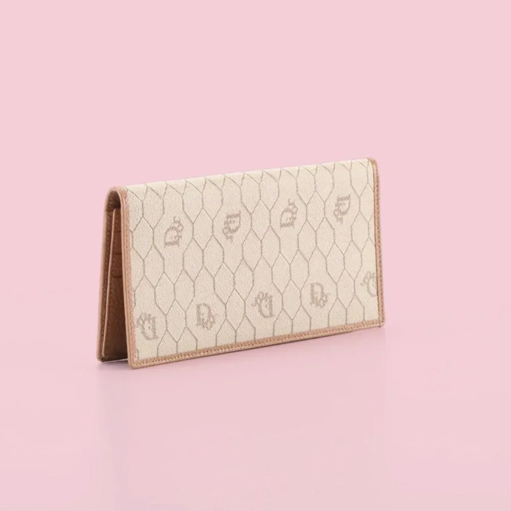 Dior Vintage Rare Honeycomb Monogram Leather Long Wallet - Picture 2 of 6